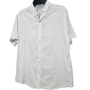 Denim and Flower Linen Shirt For Men Size Large White Short Sleeves Front Button